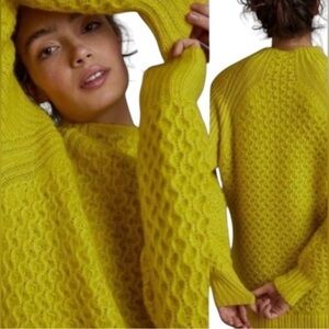 Anthropologie Bia Alpaca Blend Mockneck Sweater Size S Lime Yellow